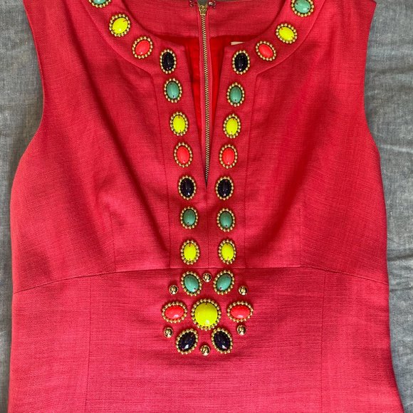 Kate Spade Pink Linen Cabochon Embellished Dress - Picture 4 of 13